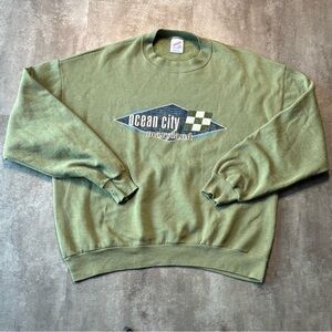 Vintage JERZEES Ocean City Maryland Sweater Mens XL Green